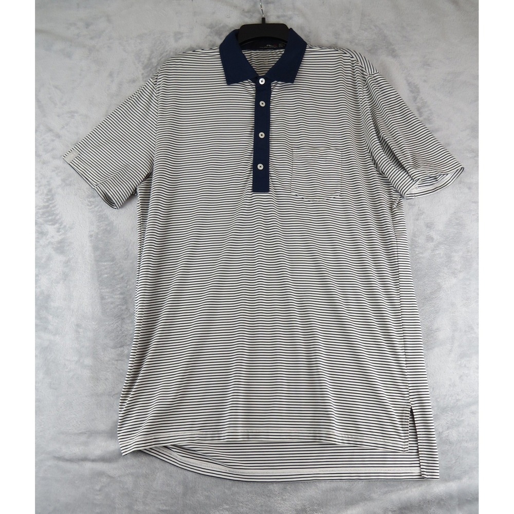 RLX Ralph‎ Lauren Striped Performance Polo Shirt Navy White Pocket Size M Golf